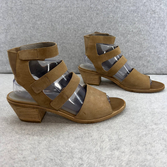 Eileen Fisher Vessey Leather Ankle Strap Sandal-Brown Tan-Block Heel -Women 9.5 - Picture 4 of 10